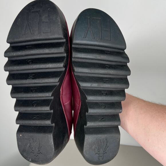 Fly London Beso Burgundy Red Leather Wedge Size 38 - Picture 6 of 11
